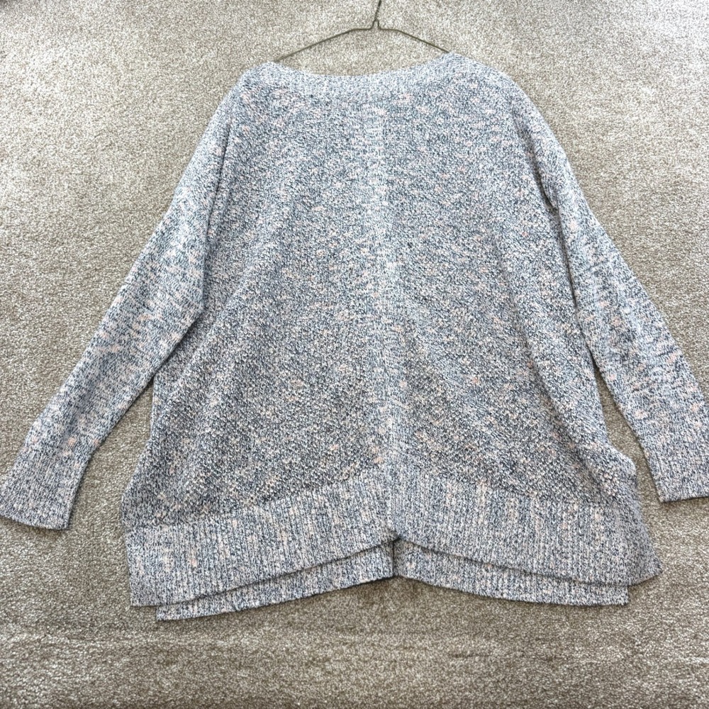 LOFT Womens Large Blue Marled Knit Drop Shoulder Sweater NEW Textured Cotton
